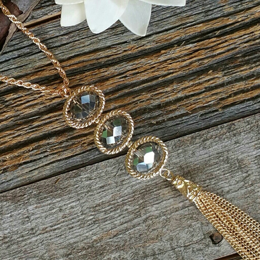 Oval Linear Drop Tassel Necklace